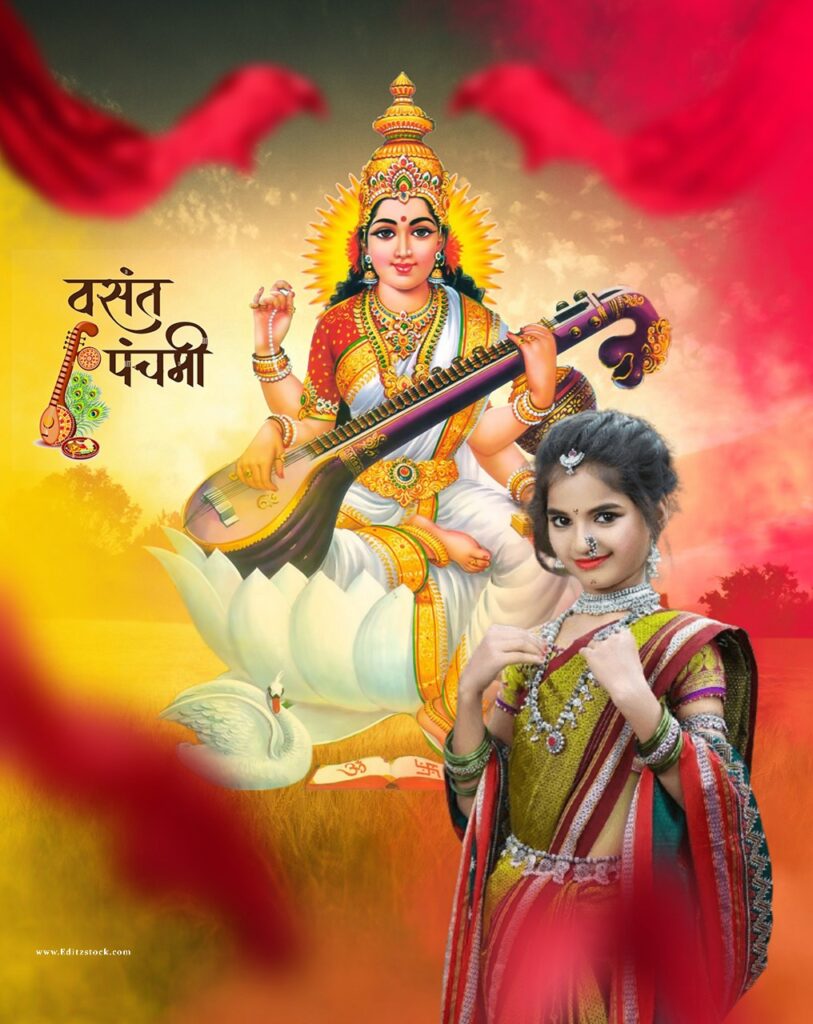 Basant panchami Saraswati puja editing background download free with girl for cb picsart and photoshop editing banner poster 