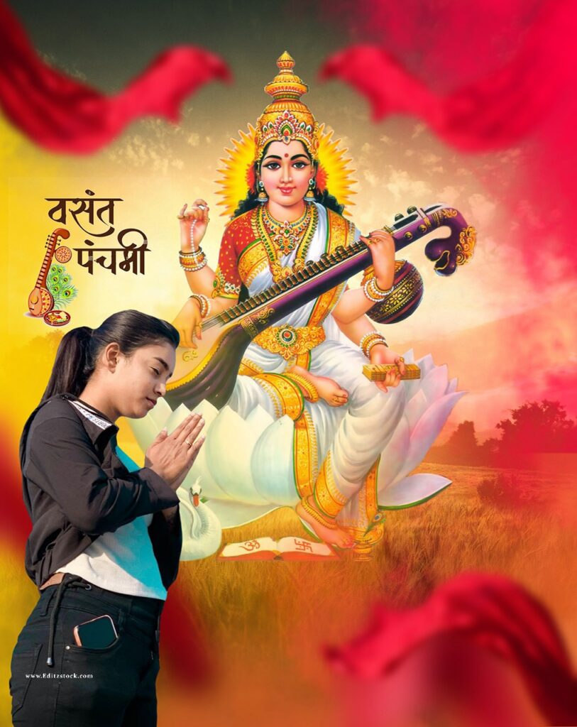 Saraswati puja 2022 ka hd background with girl for cb picsart editing banner