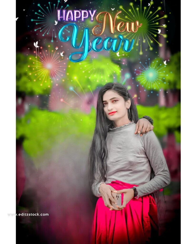 Happy new year girl editing background