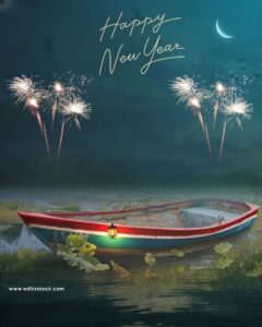 Happy new year boat editing background