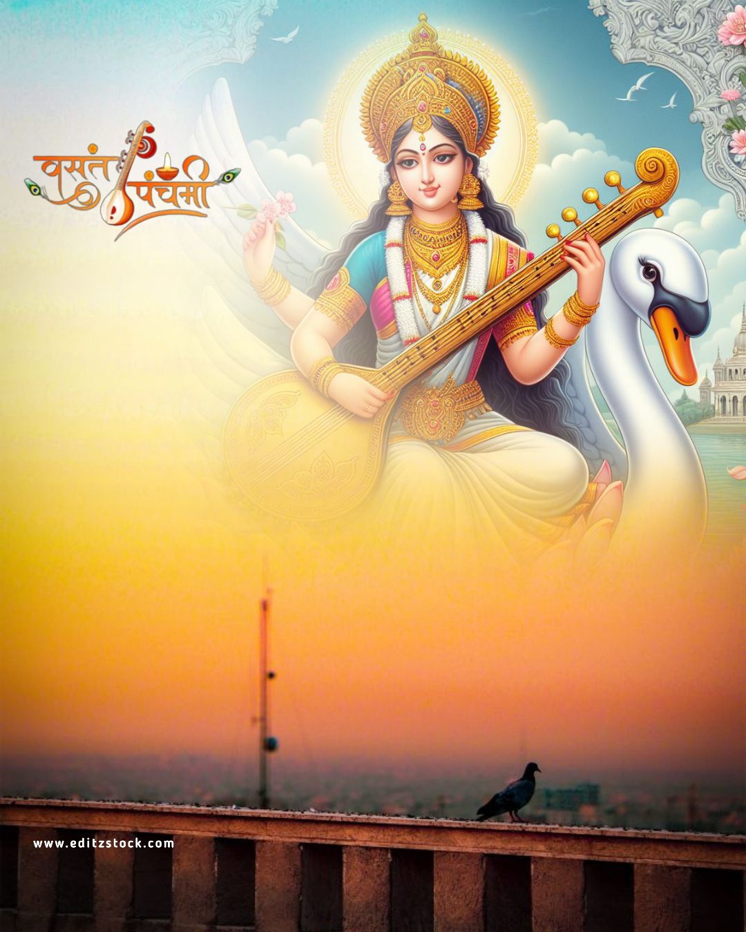 Saraswati Puja Photo Editing Background 2024